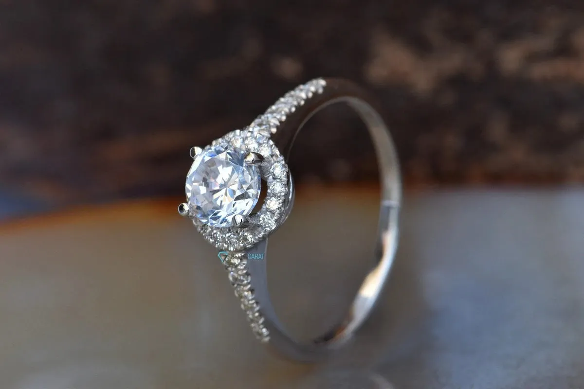 Diamond Ring 0.70 carat 14K White Gold-Cluster Engagement ring-Promise ring-4 prong engagement-Halo engagement ring-Halo wedding ring