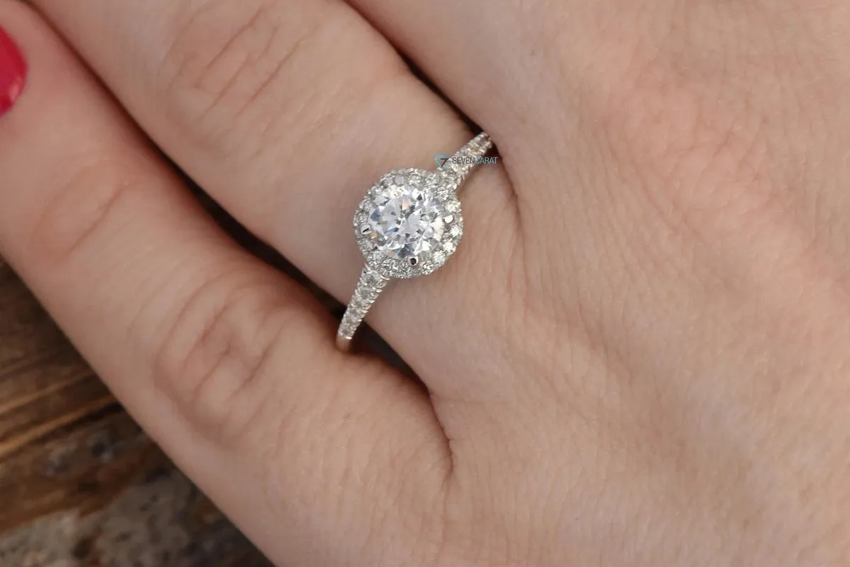 Diamond Ring 0.70 carat 14K White Gold-Cluster Engagement ring-Promise ring-4 prong engagement-Halo engagement ring-Halo wedding ring