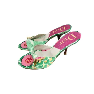 Dior Green Koi Lock Kitten Heels