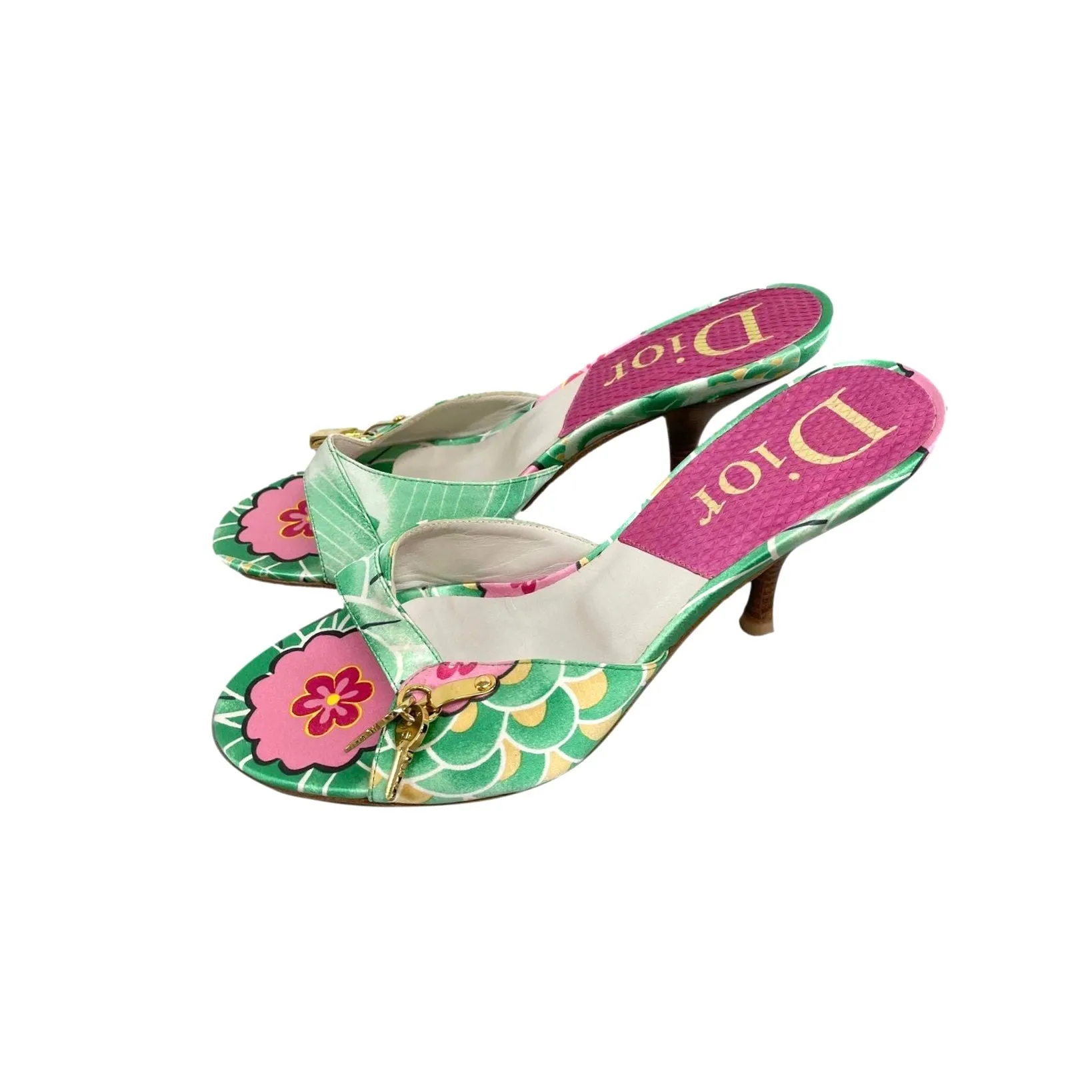 Dior Green Koi Lock Kitten Heels