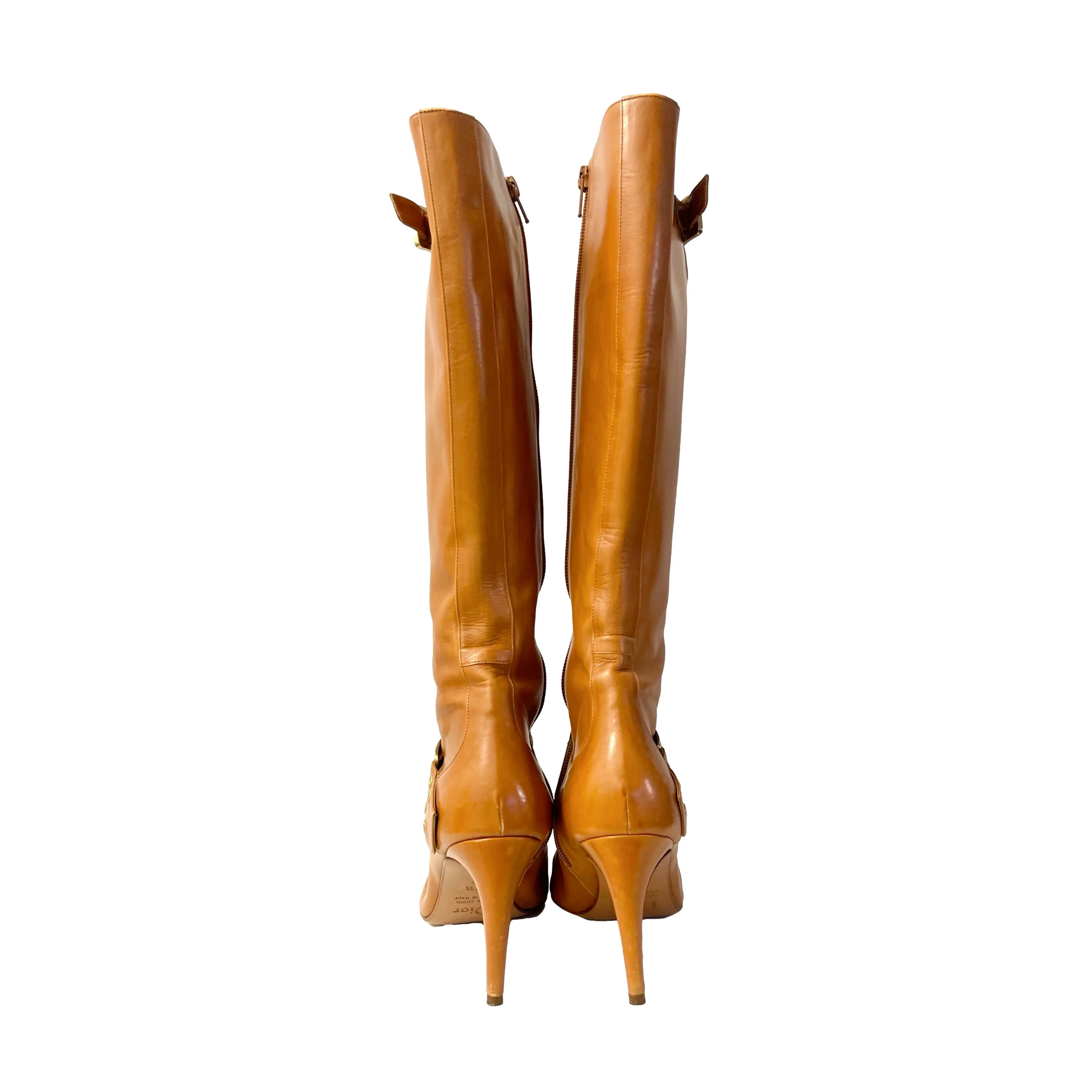 Dior Tan Logo Tall Boots