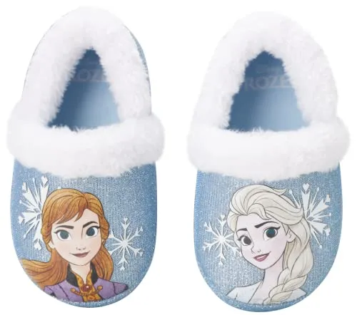 Disney Frozen Slippers Non-Slip Lightweight Comfy - Elsa Anna Fluffy Warm Comfort Soft Aline Plush Girls House Shoes - Ice Blue (Toddler - Little Kid)
