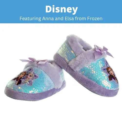 Disney Frozen Slippers Non-Slip Lightweight Comfy - Elsa Anna Fluffy Warm Comfort Soft Aline Plush Girls House Shoes - Ice Blue (Toddler - Little Kid)