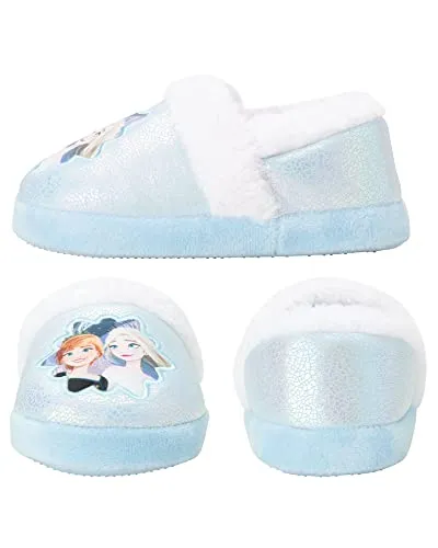 Disney Frozen Slippers Non-Slip Lightweight Comfy - Elsa Anna Fluffy Warm Comfort Soft Aline Plush Girls House Shoes - Ice Blue (Toddler - Little Kid)