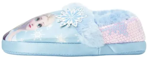 Disney Frozen Slippers Non-Slip Lightweight Comfy - Elsa Anna Fluffy Warm Comfort Soft Aline Plush Girls House Shoes - Ice Blue (Toddler - Little Kid)