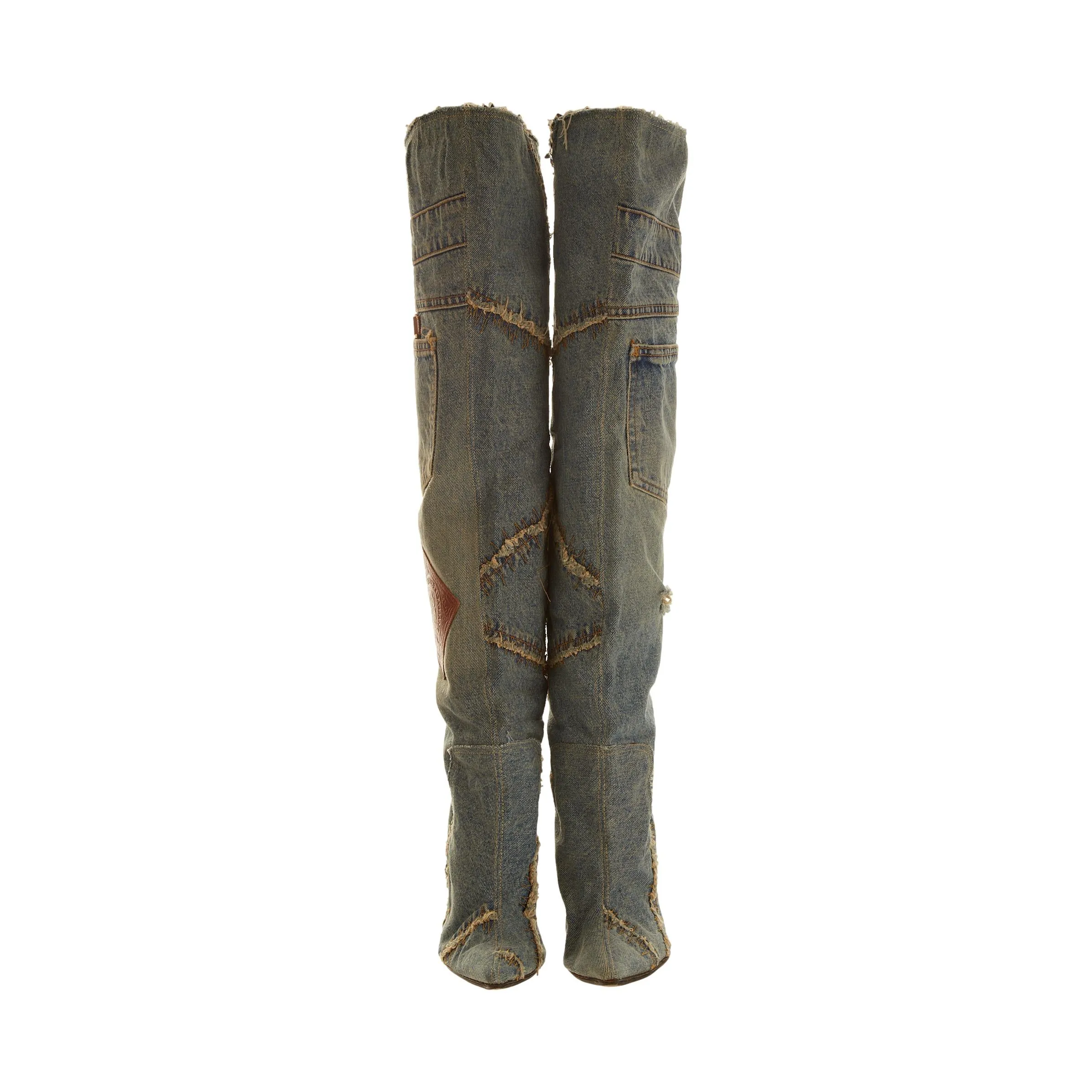 Dolce & Gabbana Denim Patchwork Over-The-Knee Boots