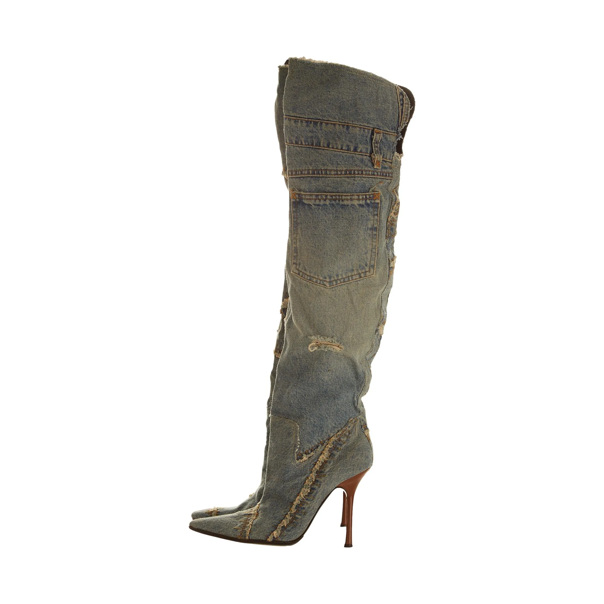 Dolce & Gabbana Denim Patchwork Over-The-Knee Boots