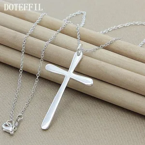DOTEFFIL 925 Sterling Silver Long Cross Pendant Necklace 18 Inch Chain For Woman Fashion Wedding Engagement Charm Jewelry