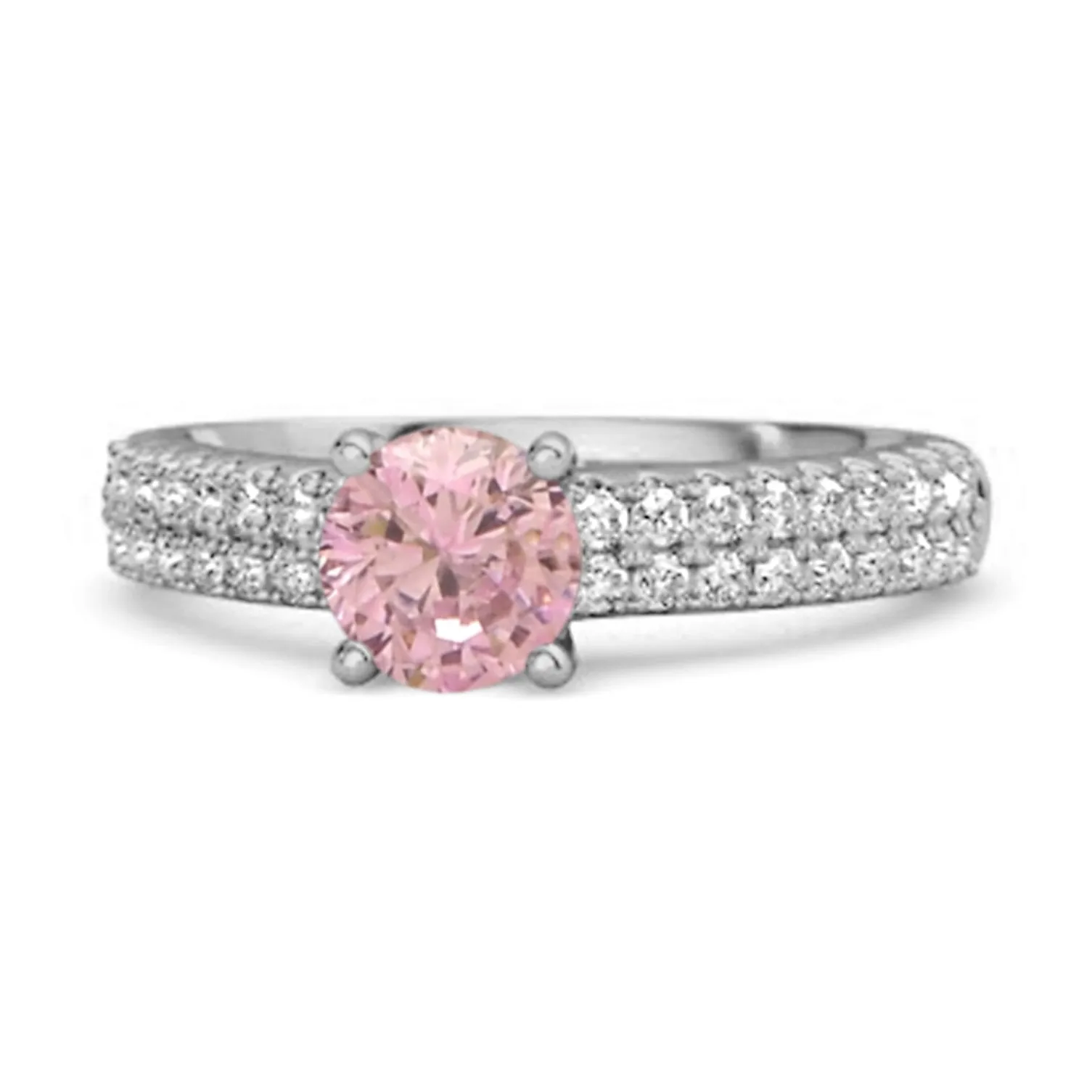 Dual Band 0.10 Ctw Pink Zirconia 925 Sterling Silver Stacking Ring