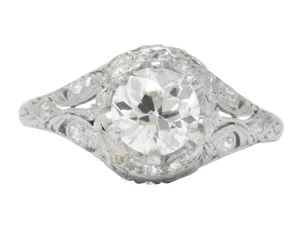 Edwardian 1.36 CTW Diamond Platinum Engagement Ring GIA