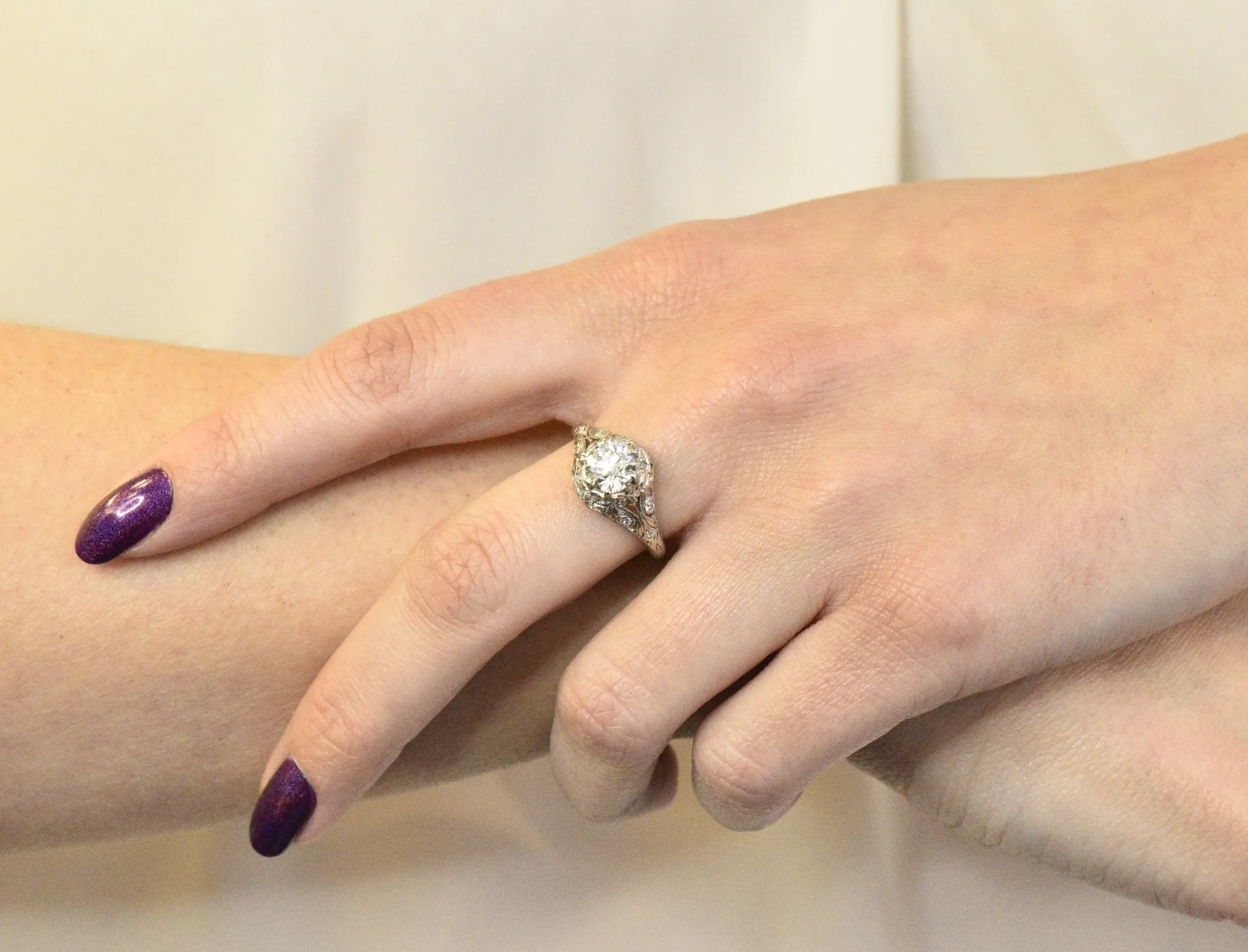 Edwardian 1.36 CTW Diamond Platinum Engagement Ring GIA