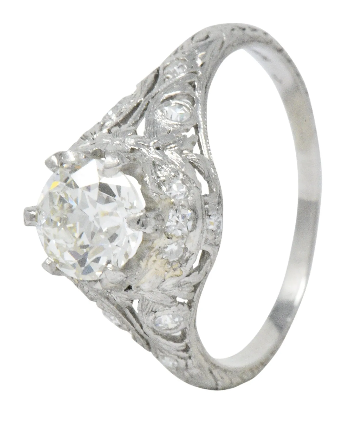 Edwardian 1.36 CTW Diamond Platinum Engagement Ring GIA