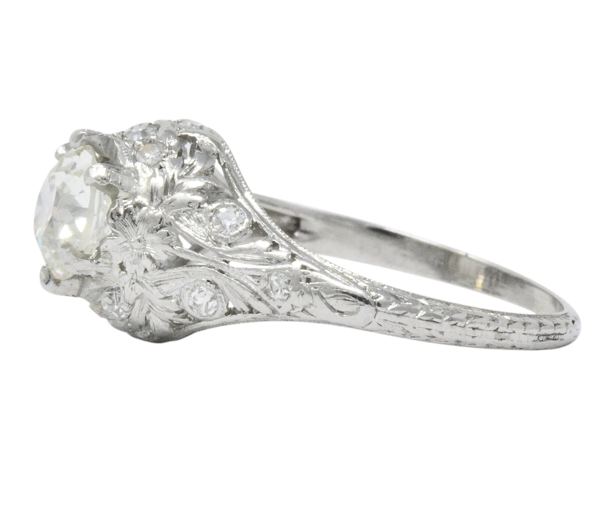 Edwardian 1.36 CTW Diamond Platinum Engagement Ring GIA
