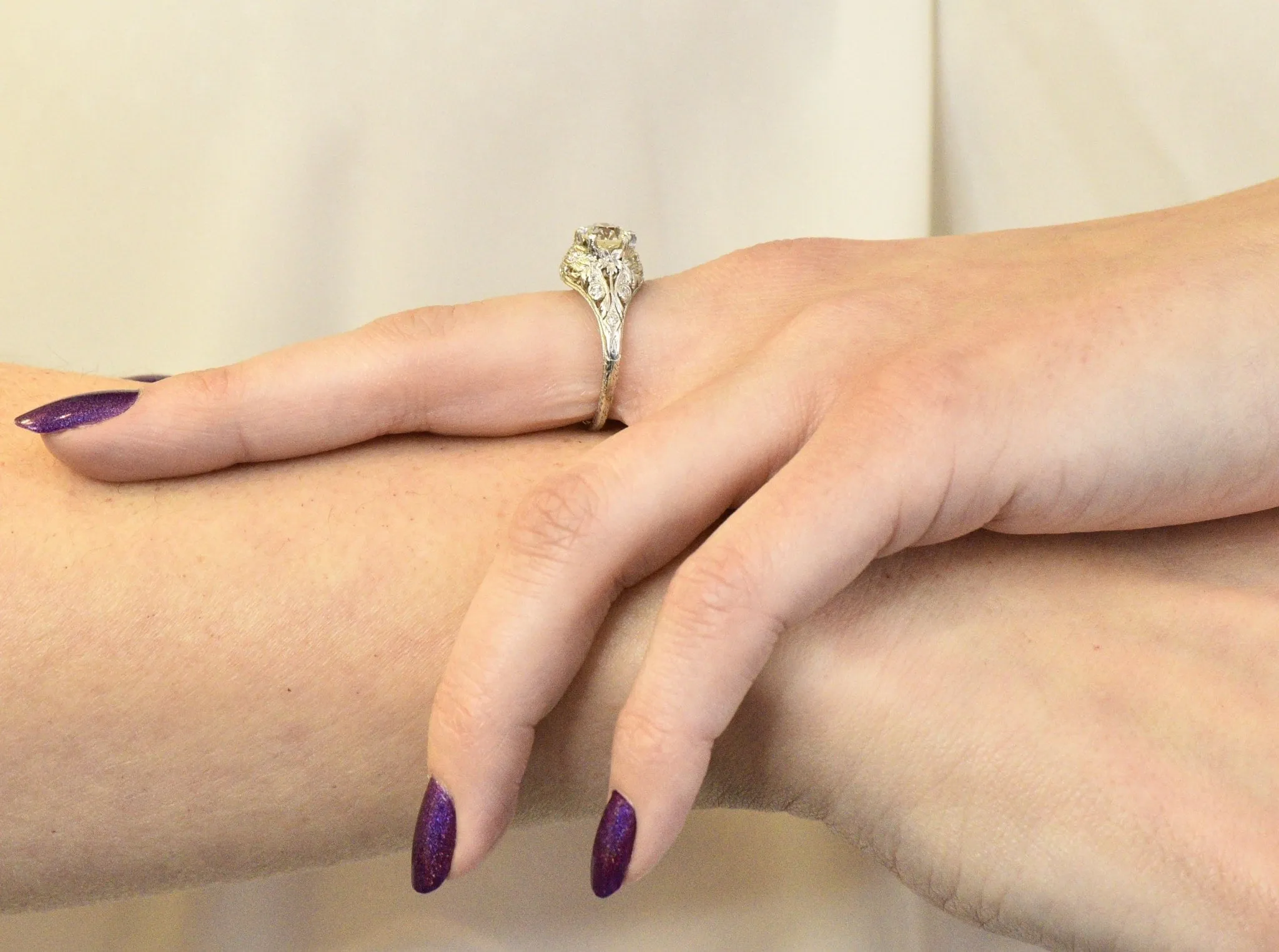 Edwardian 1.36 CTW Diamond Platinum Engagement Ring GIA