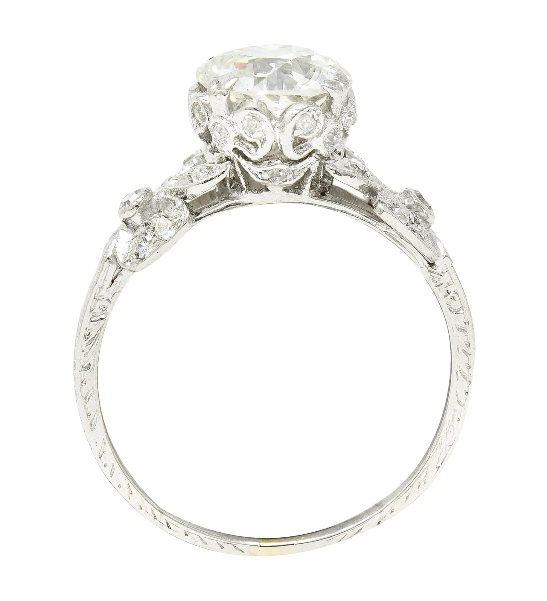 Edwardian 2.07 CTW Old European Cut Diamond Platinum Floral Antique Engagement Ring GIA