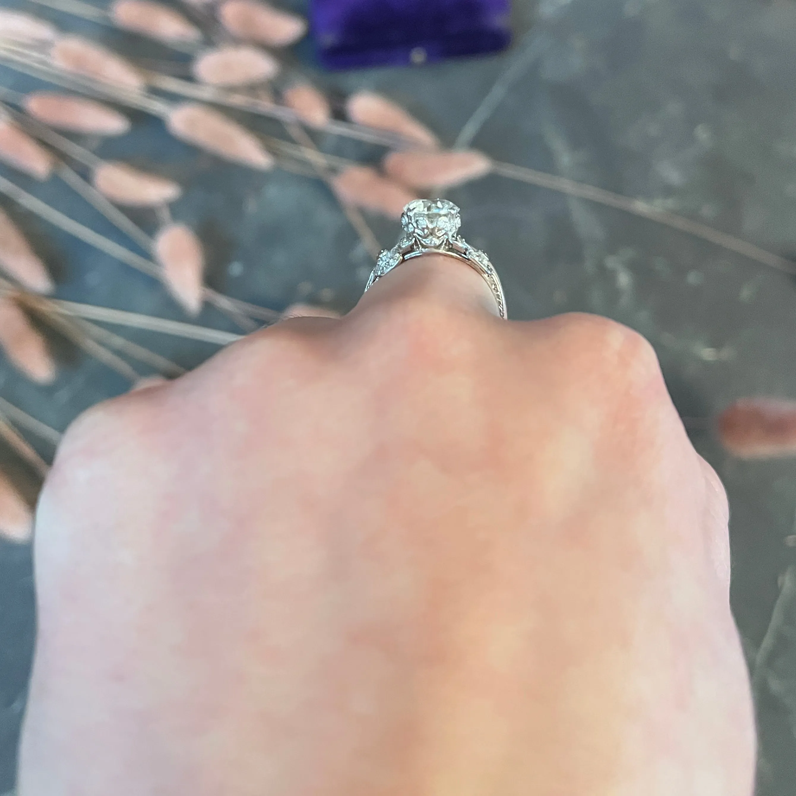 Edwardian 2.07 CTW Old European Cut Diamond Platinum Floral Antique Engagement Ring GIA