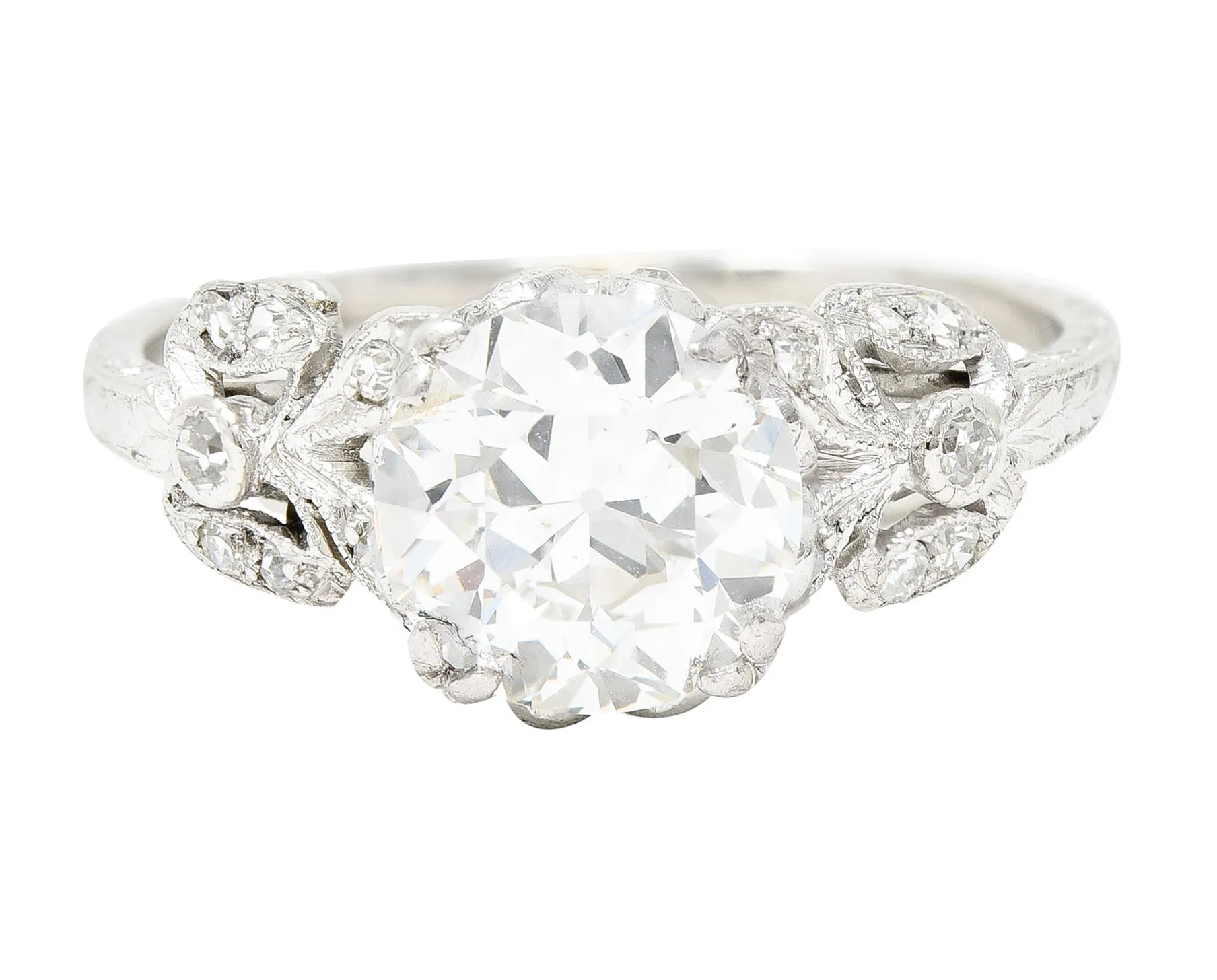 Edwardian 2.07 CTW Old European Cut Diamond Platinum Floral Antique Engagement Ring GIA