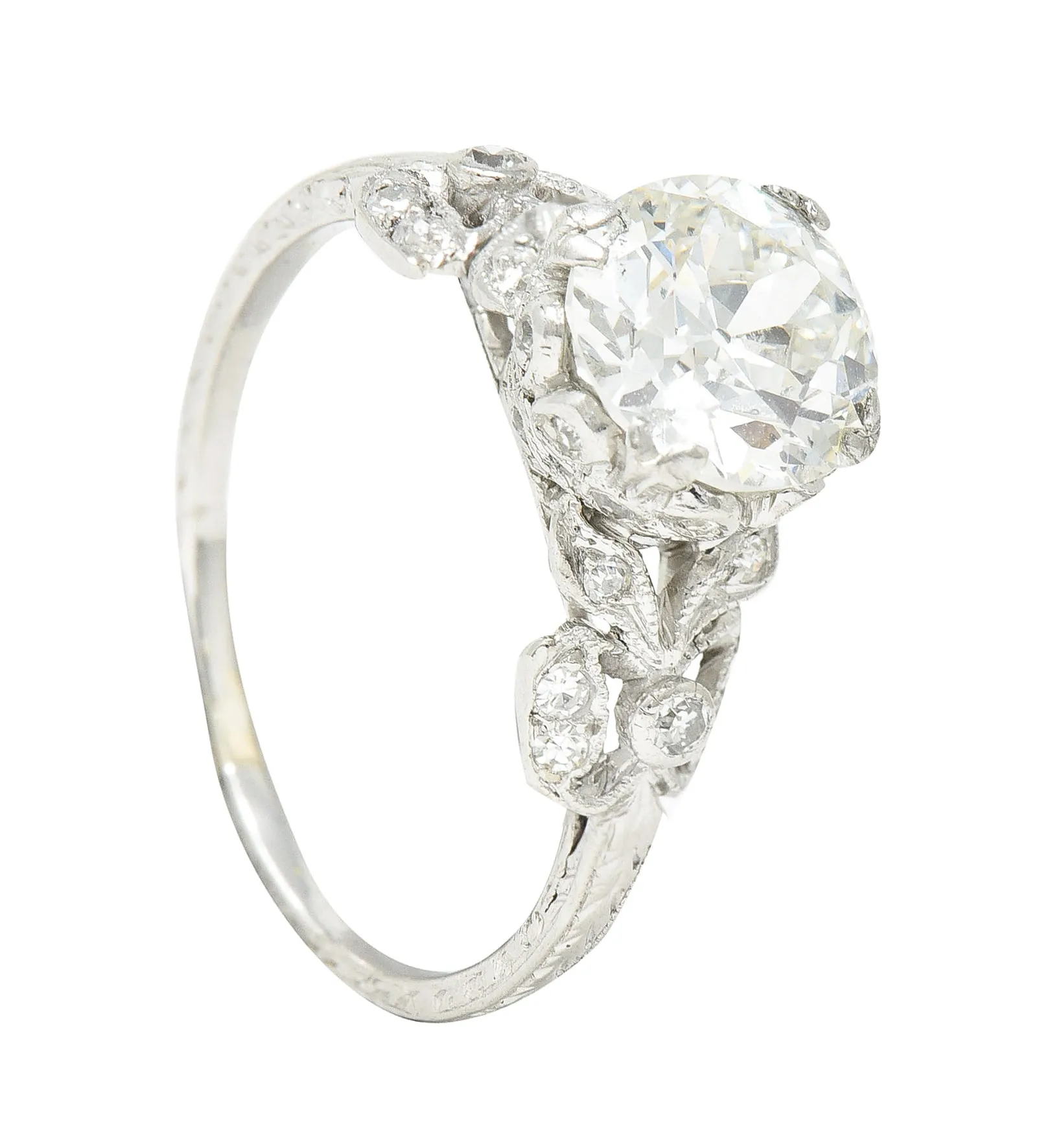 Edwardian 2.07 CTW Old European Cut Diamond Platinum Floral Antique Engagement Ring GIA