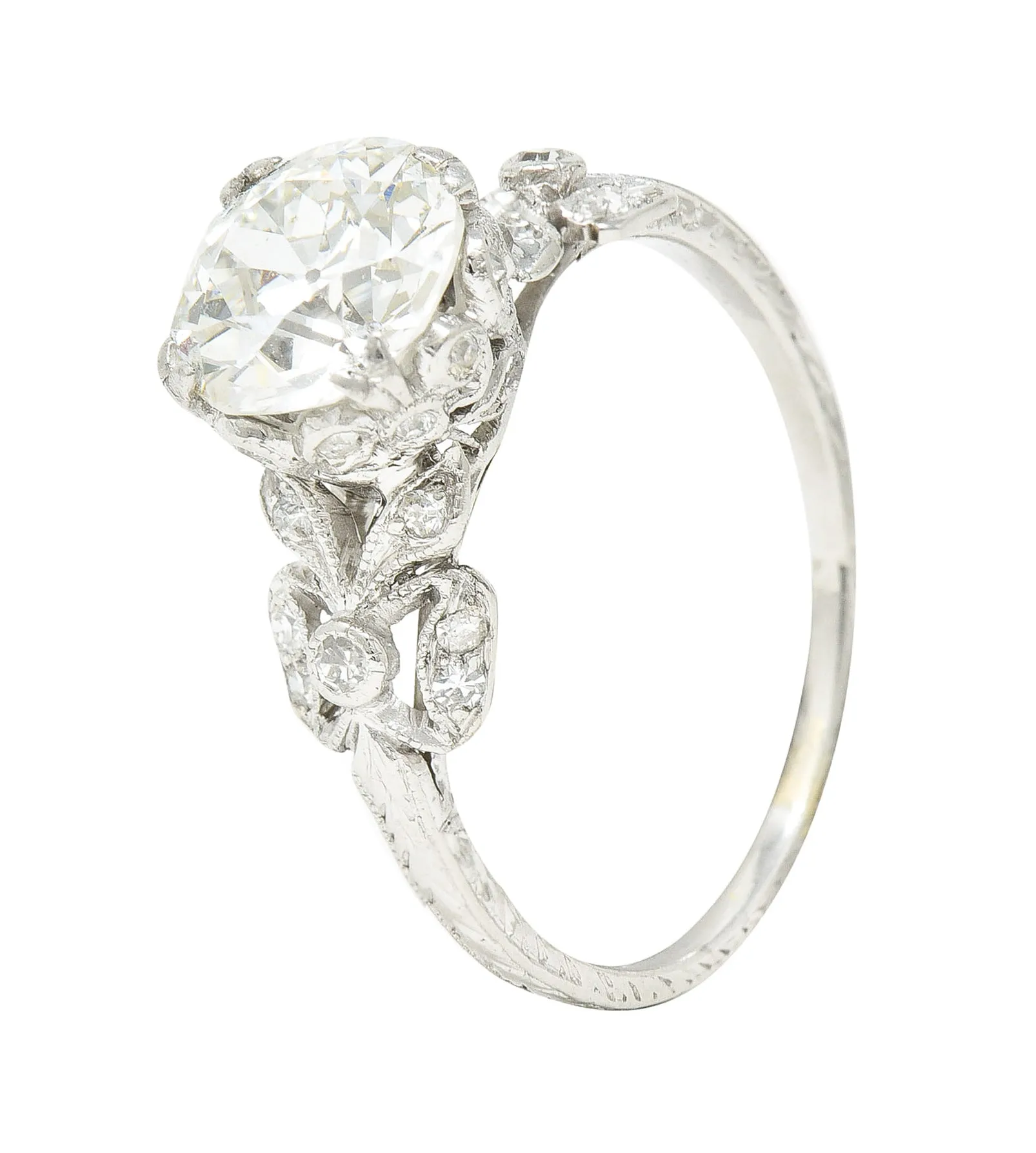 Edwardian 2.07 CTW Old European Cut Diamond Platinum Floral Antique Engagement Ring GIA