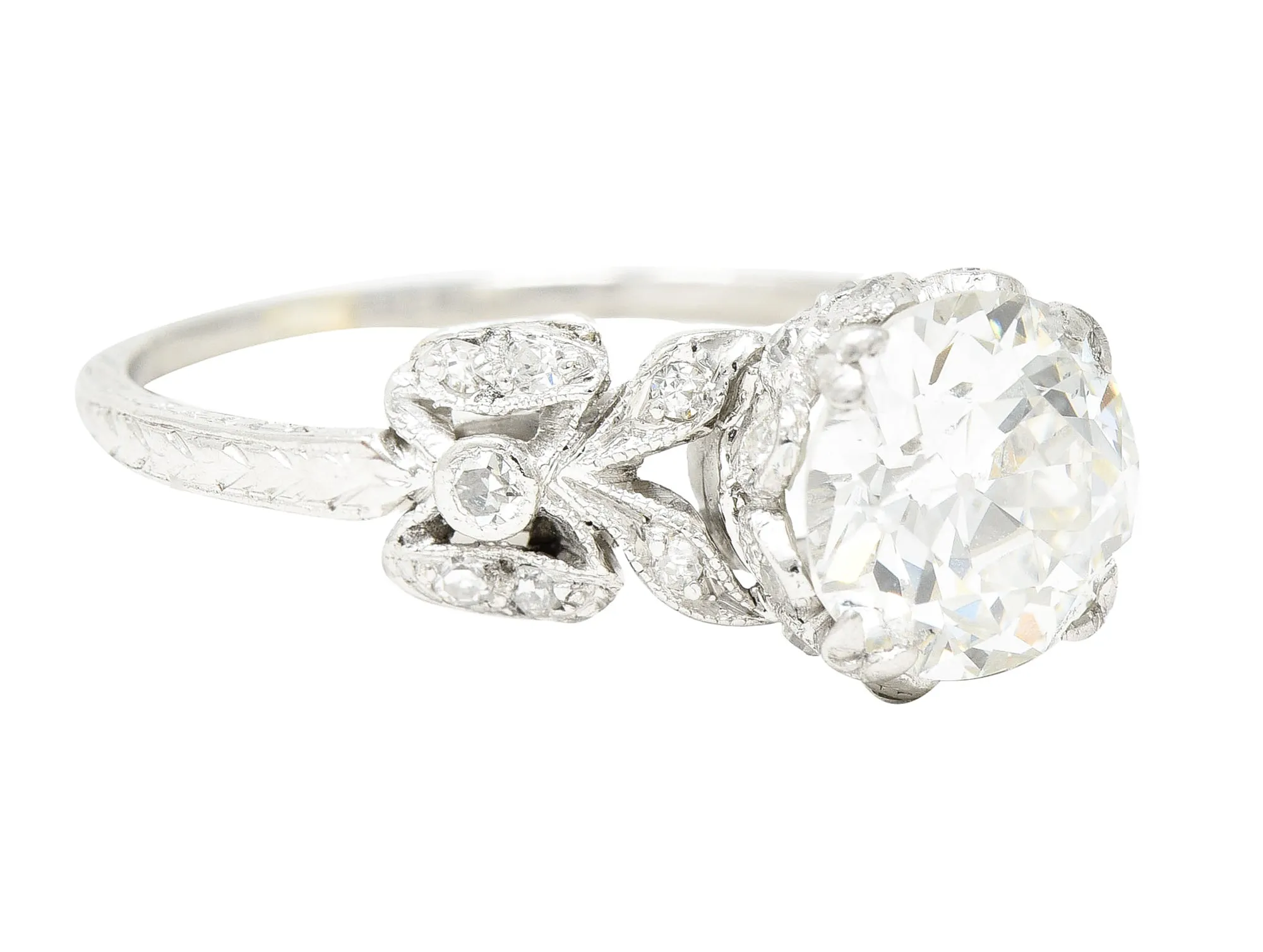 Edwardian 2.07 CTW Old European Cut Diamond Platinum Floral Antique Engagement Ring GIA