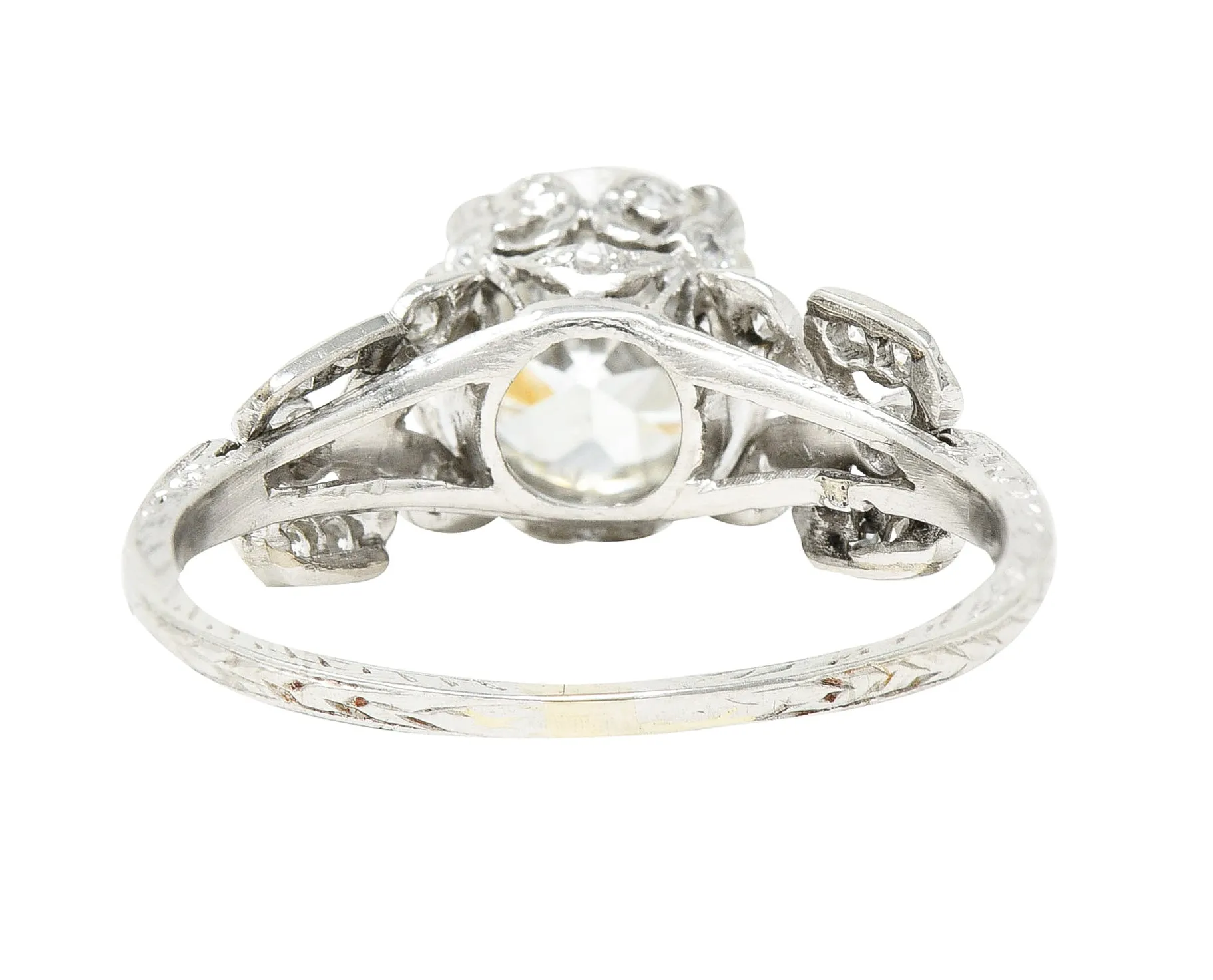 Edwardian 2.07 CTW Old European Cut Diamond Platinum Floral Antique Engagement Ring GIA