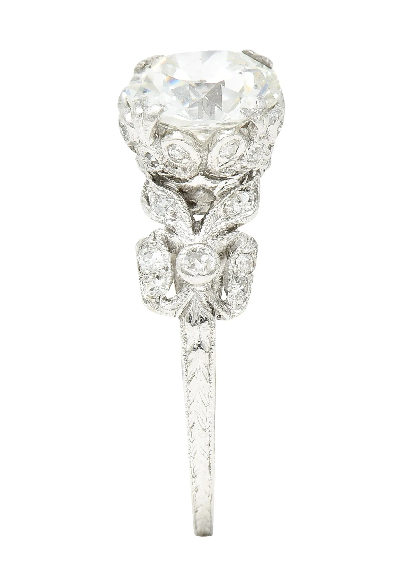 Edwardian 2.07 CTW Old European Cut Diamond Platinum Floral Antique Engagement Ring GIA