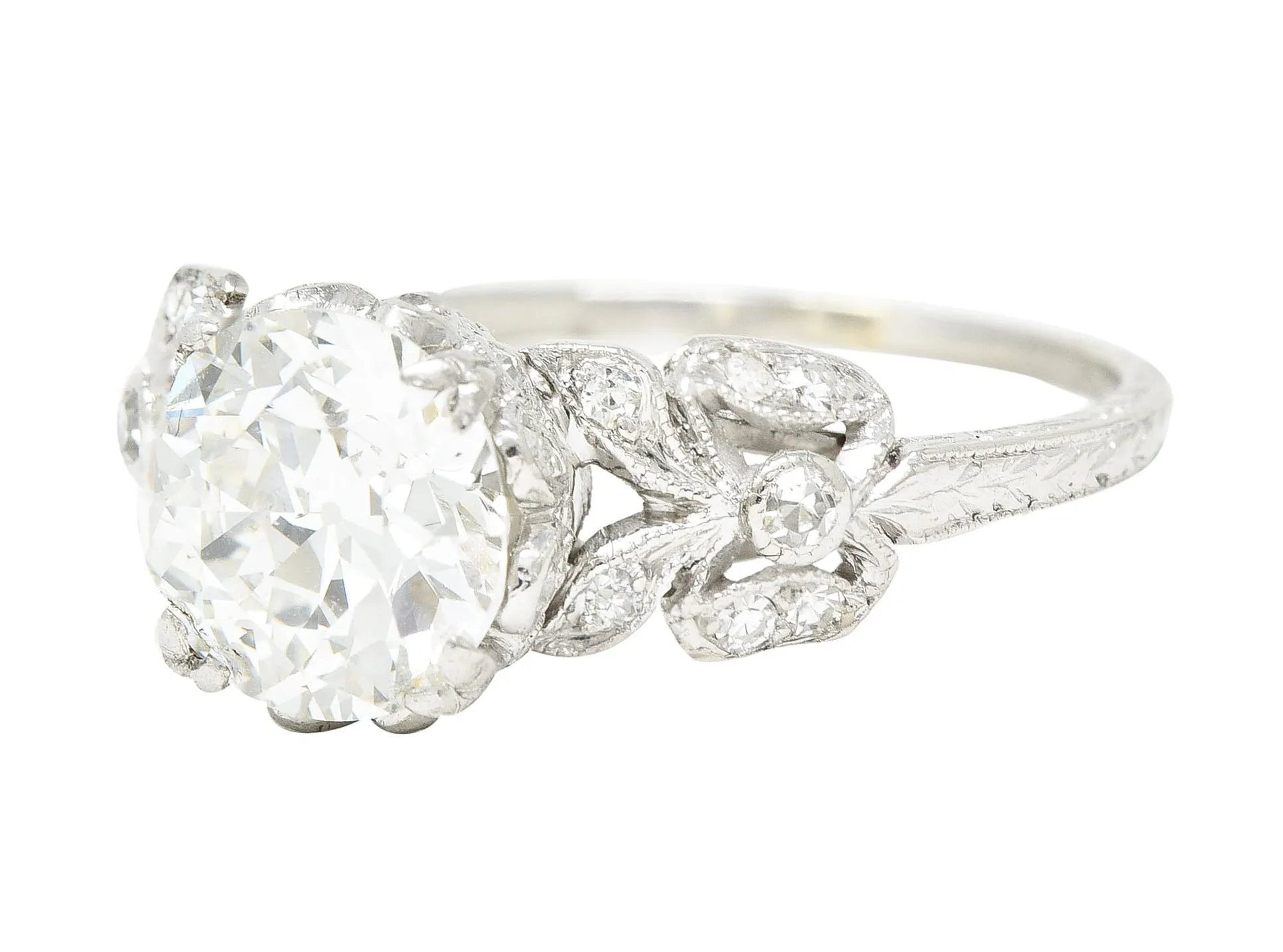 Edwardian 2.07 CTW Old European Cut Diamond Platinum Floral Antique Engagement Ring GIA