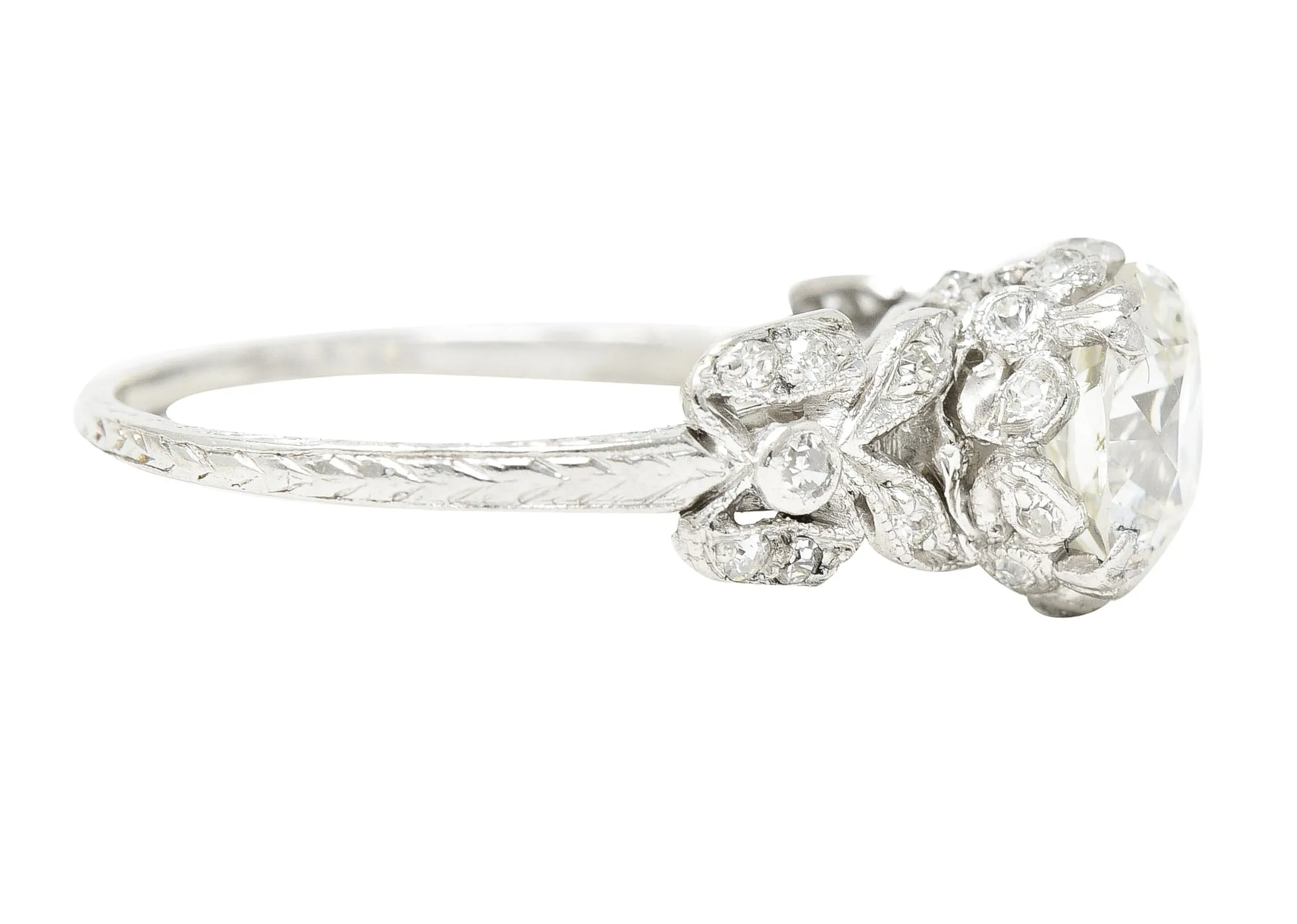 Edwardian 2.07 CTW Old European Cut Diamond Platinum Floral Antique Engagement Ring GIA