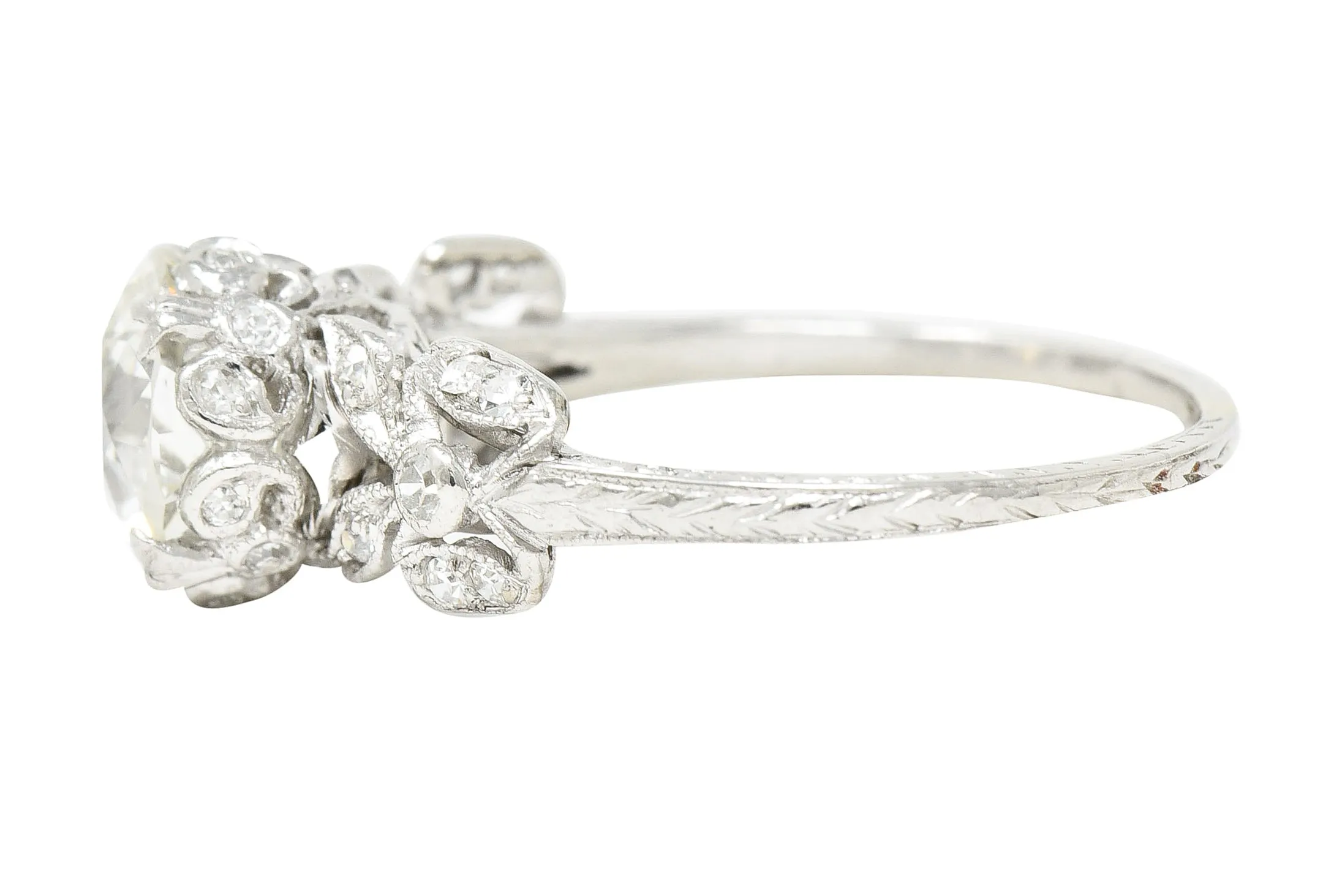 Edwardian 2.07 CTW Old European Cut Diamond Platinum Floral Antique Engagement Ring GIA