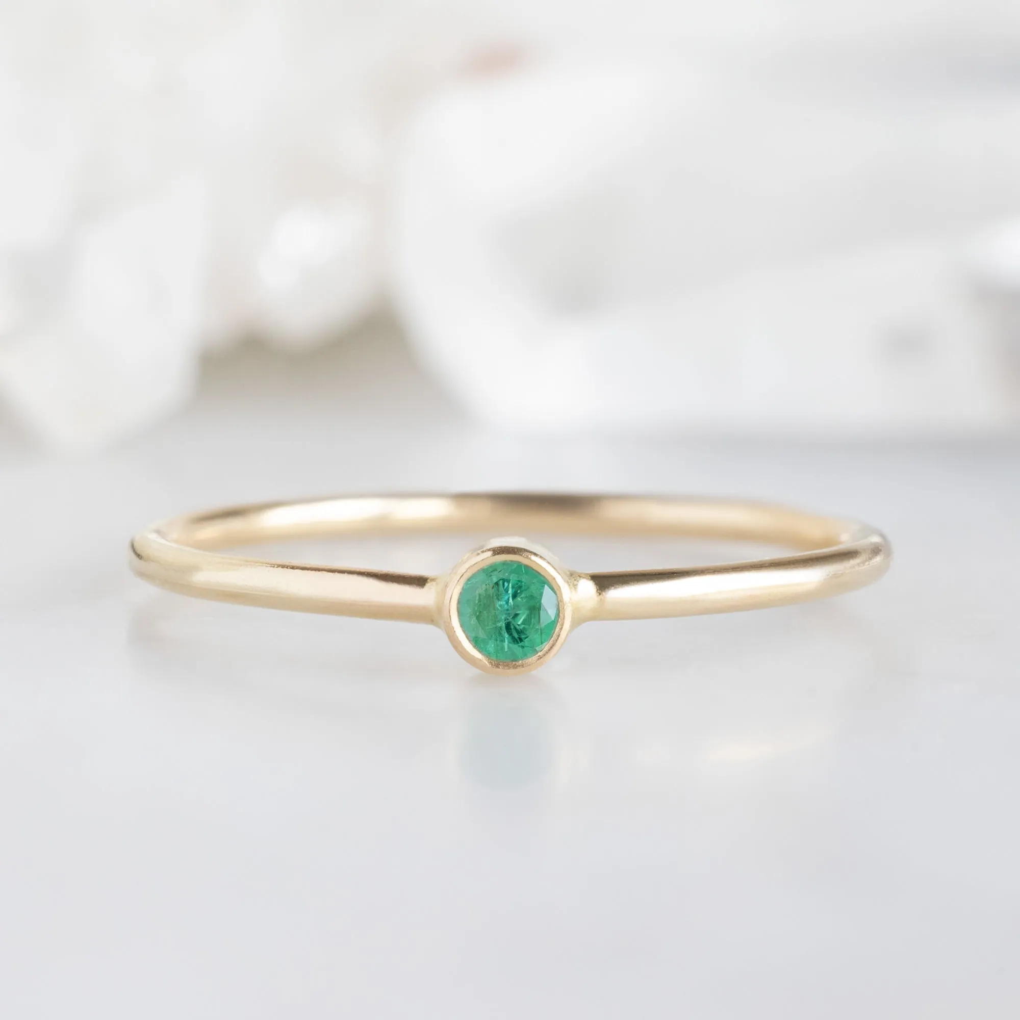 Emerald Birthstone Stacking Ring | 10K Yellow Gold