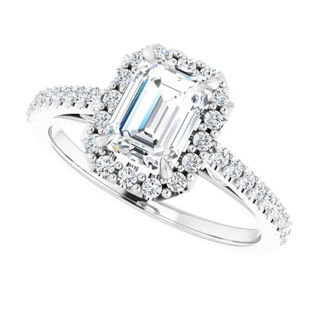 Emerald Cut Diamond Halo Engagement Ring