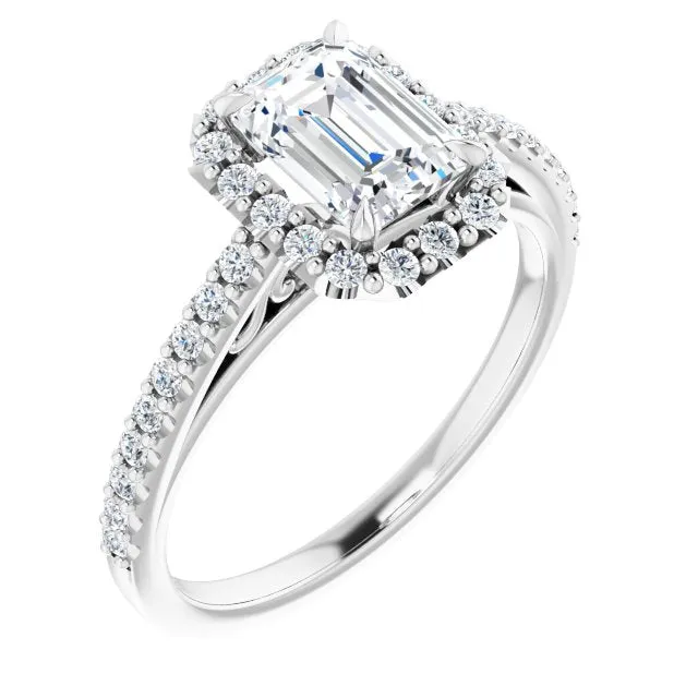 Emerald Cut Diamond Halo Engagement Ring