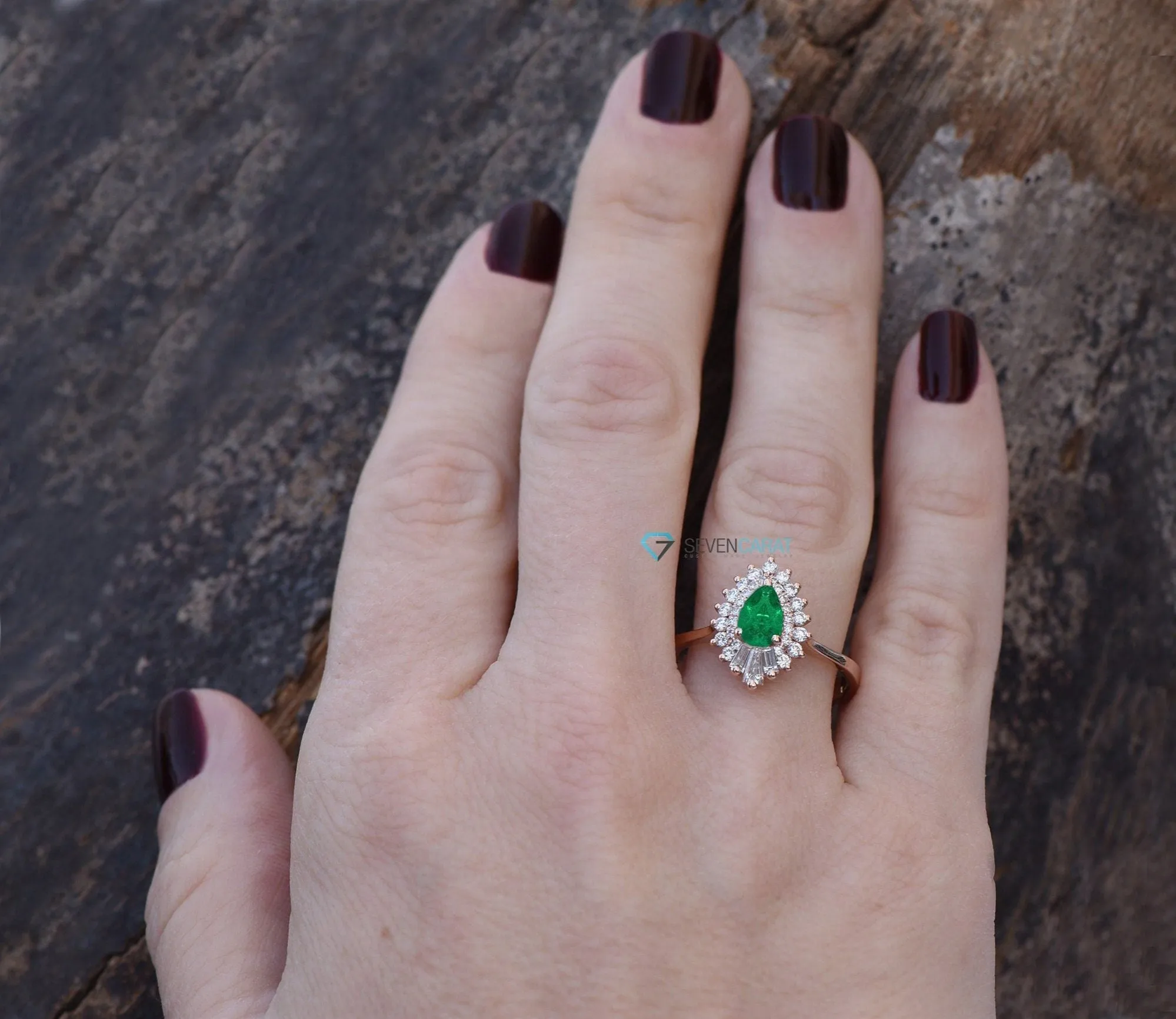 Emerald engagement ring set rose gold 14K/18K-Diamond vintage ring-Rose gold-Promise ring-Pear shaped emerald-Art deco ring-Custom Rings