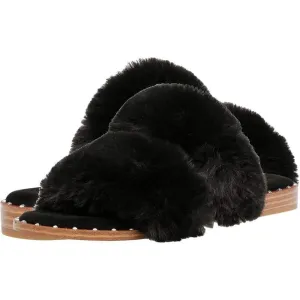 Enite Black Faux Fur Flat Slide Sandals