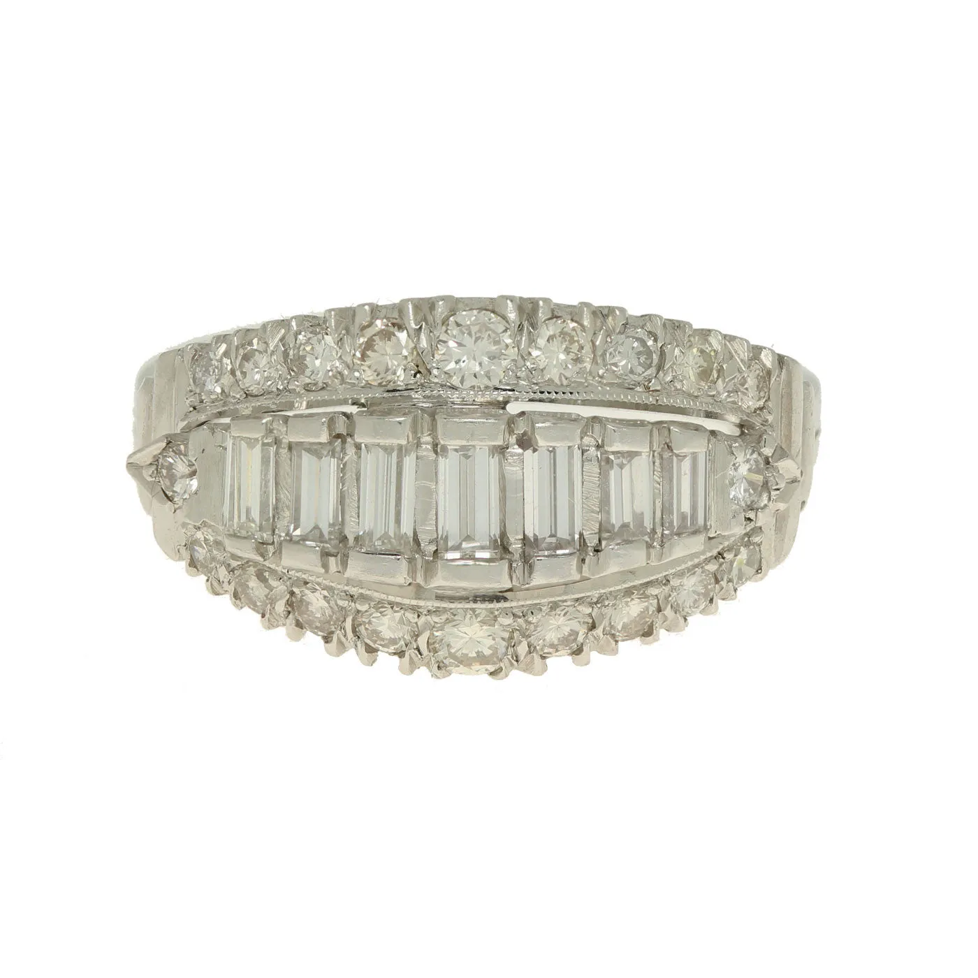 Estate Platinum Diamond Pave Baguette Ring