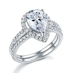Exquisite Solid Sterling 925 Silver Bridal Wedding Promise Engagement Ring Set 2 Ct Pear Jewelry