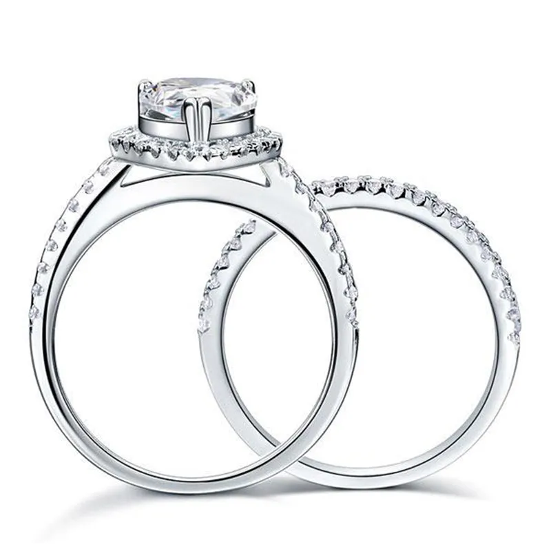 Exquisite Solid Sterling 925 Silver Bridal Wedding Promise Engagement Ring Set 2 Ct Pear Jewelry
