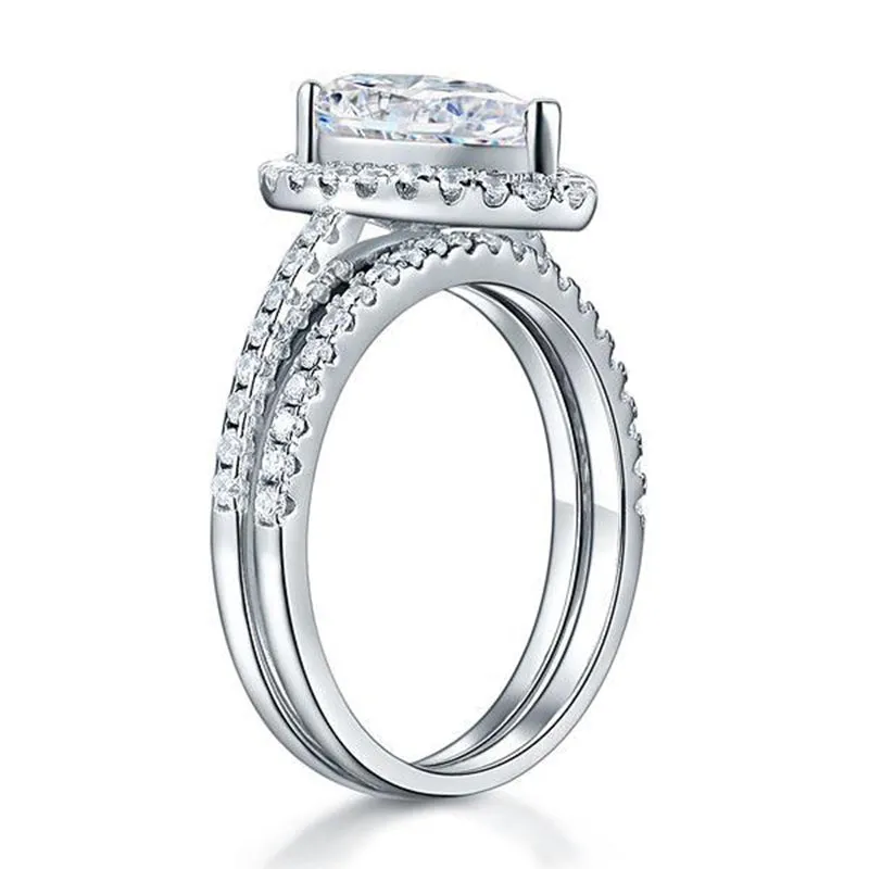 Exquisite Solid Sterling 925 Silver Bridal Wedding Promise Engagement Ring Set 2 Ct Pear Jewelry