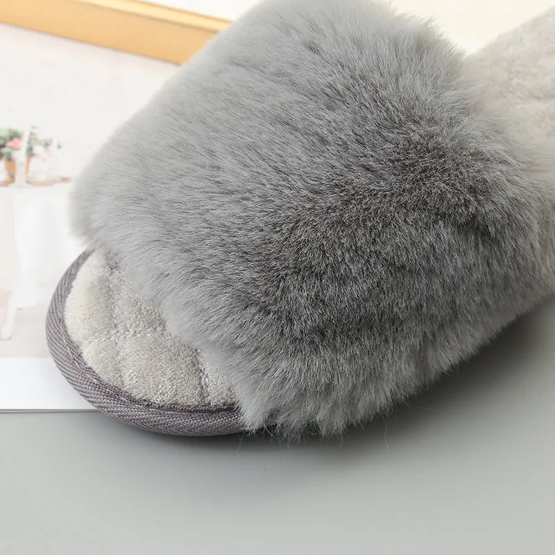 Faux Fur Open Toe Slippers