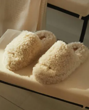 FAUX FUR PLATFORM SLIDER SLIPPERS