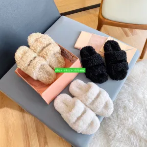 fleece fur fltas slippers fashion shoes warm outwear women 2023 apricot black white