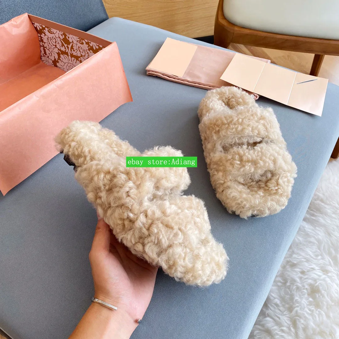 fleece fur fltas slippers fashion shoes warm outwear women 2023 apricot black white