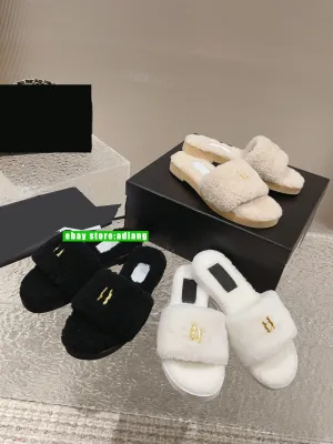 fleece slippers flats shoes soft comfort warm shoes fashion women 2023 35-41 black white beige