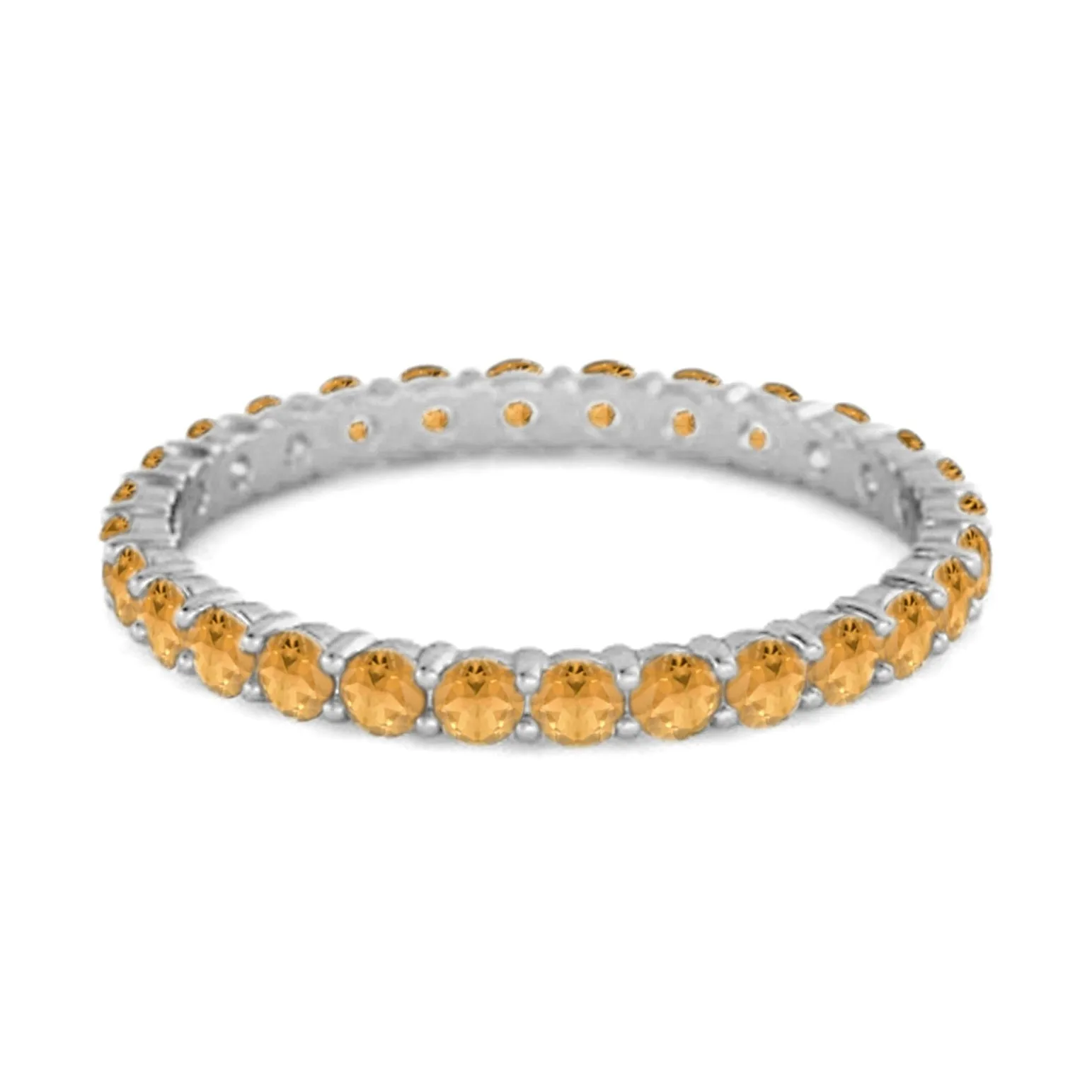 Full Eternity Citrine 925 Sterling Silver Stacking Bridal Ring