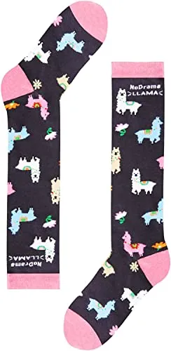Funny Saying Llama Gifts For Women,No Drama Llama,Novelty Llama Print Socks, Llama Lovers Gifts,  Fun Llama Knee High Socks