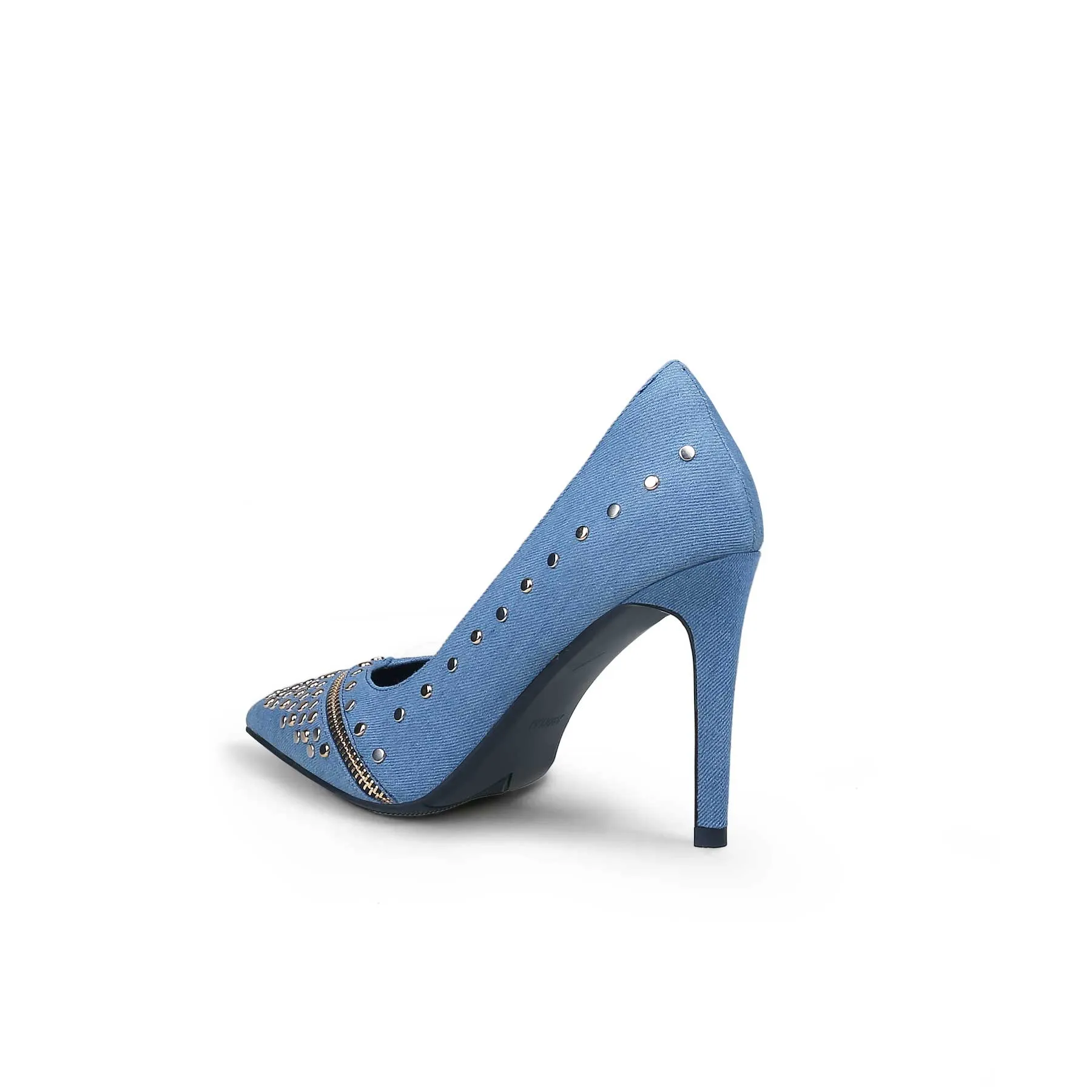 Gelson Metal Stud Embellished Denim Stilettos - Blue