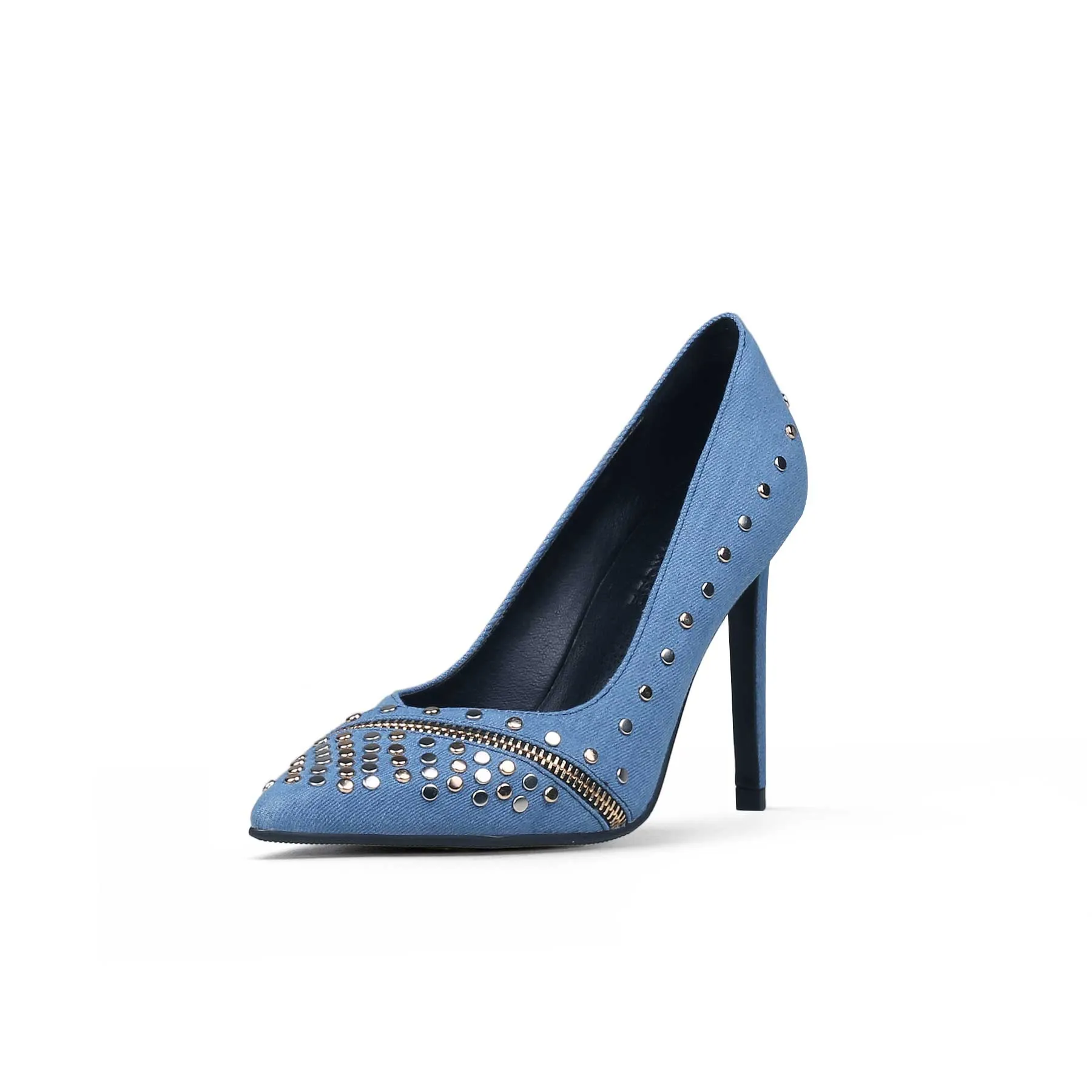 Gelson Metal Stud Embellished Denim Stilettos - Blue