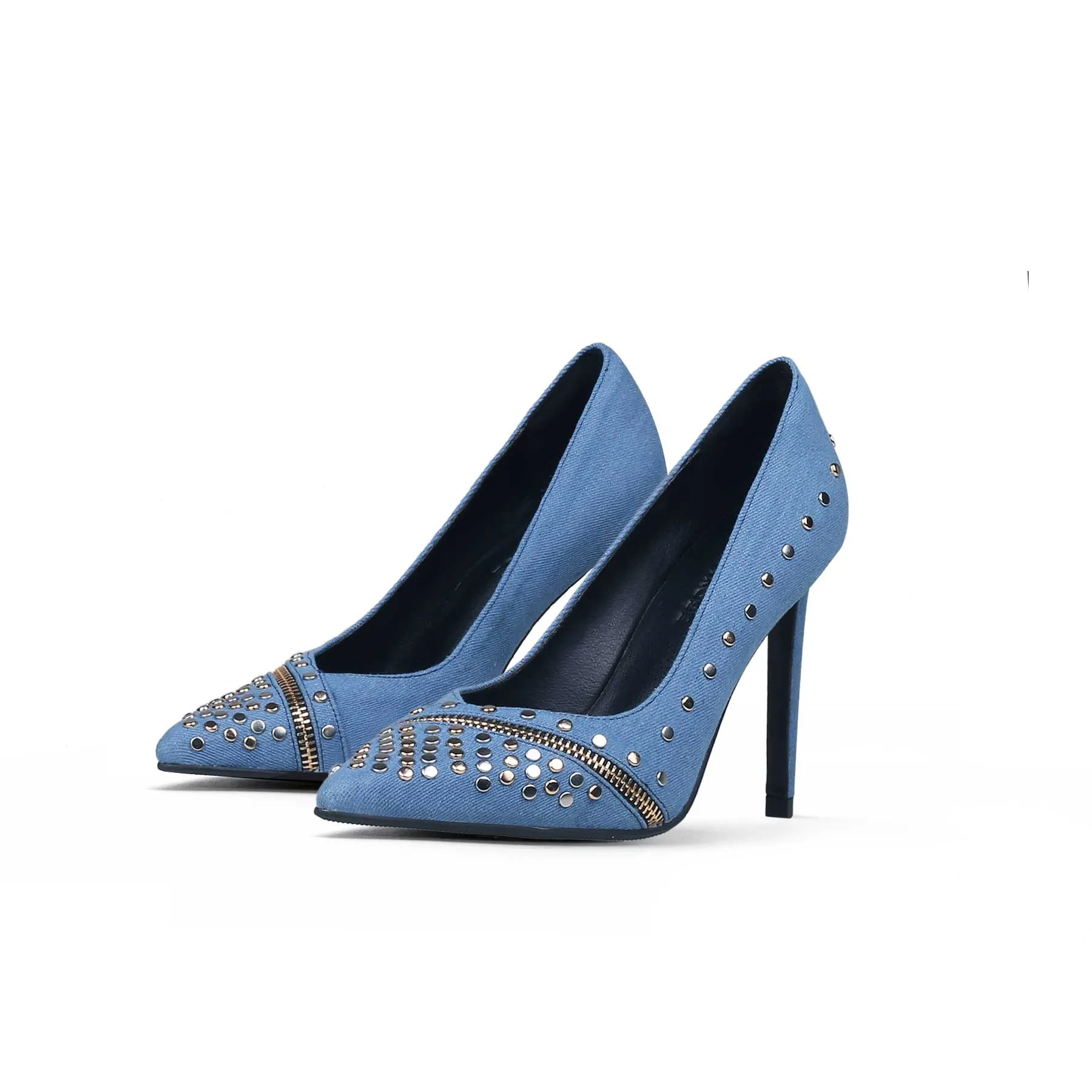 Gelson Metal Stud Embellished Denim Stilettos - Blue