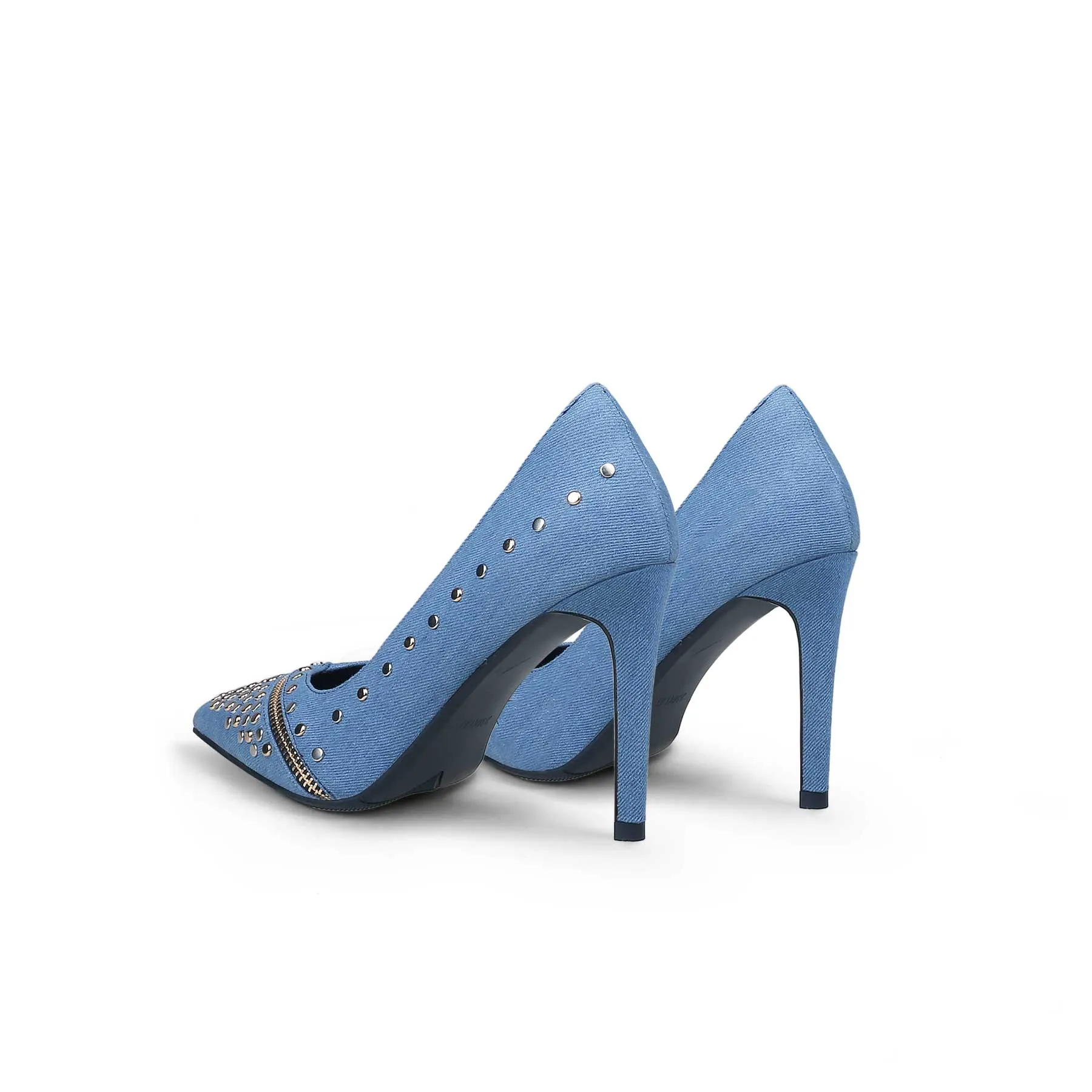 Gelson Metal Stud Embellished Denim Stilettos - Blue