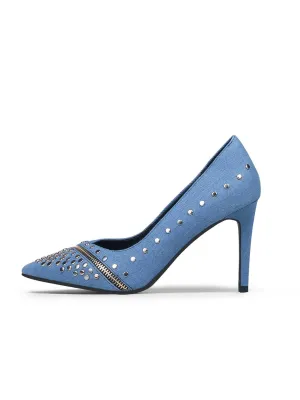 Gelson Metal Stud Embellished Denim Stilettos - Blue